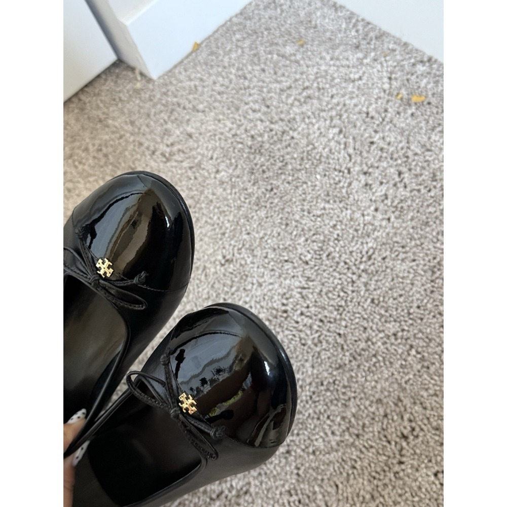 tory burch 44.5MM Cap Toe Ballet Pumps Black Leather Size 9.5 - Picture 5 of 6